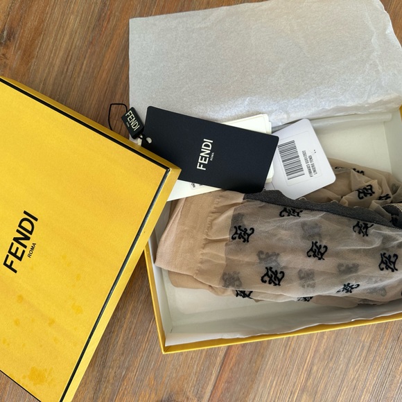 Authenticated FENDI Karligraphy Nude/Black Embroidered Tights - Picture 3 of 5